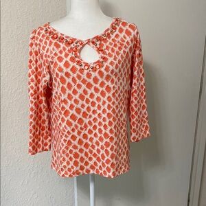 Hearts of Palm Orange Cut Out Blouse with Geometric Pattern